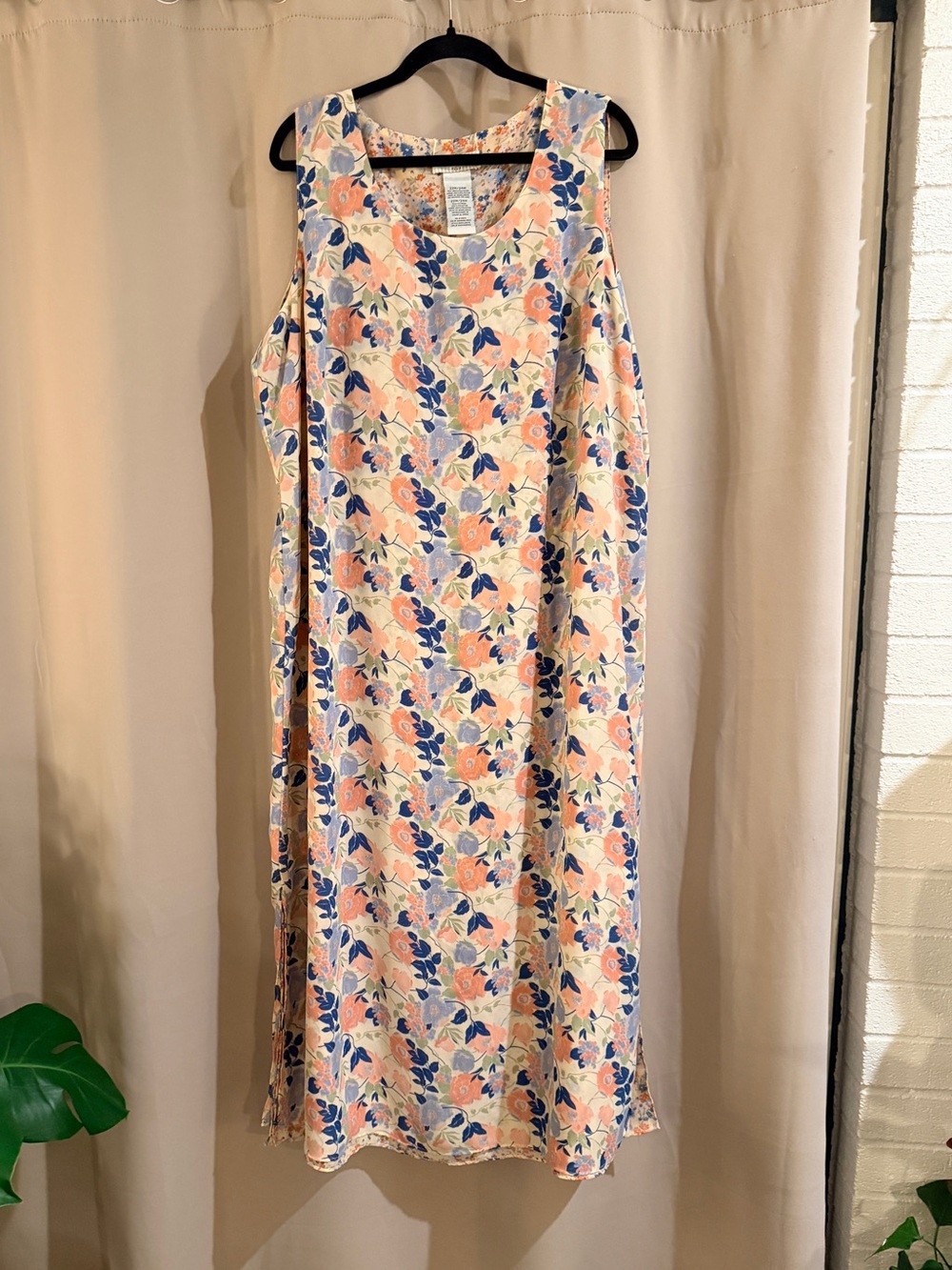 Reversible White Stag Plus Size Peach, Navy & Green Floral Sleeveless Dress